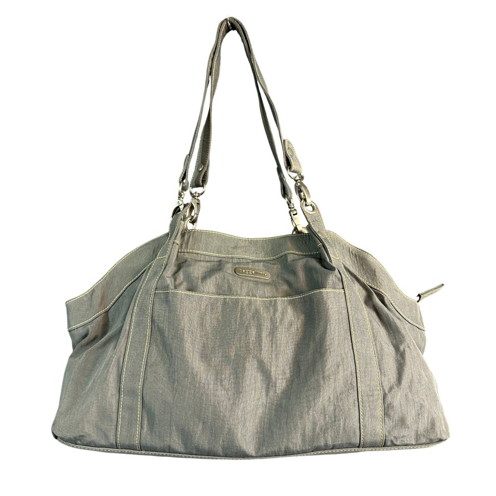 Baggallini Gray Nylon Shoulder Bag Tote Yellow Stitching Large Pocket Travel